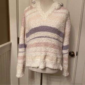 POL TOP HOODIE SWEATSHIRT SWEATER CHENILLE FUZZY WHITE PINK GRAY CREAM SIZE M